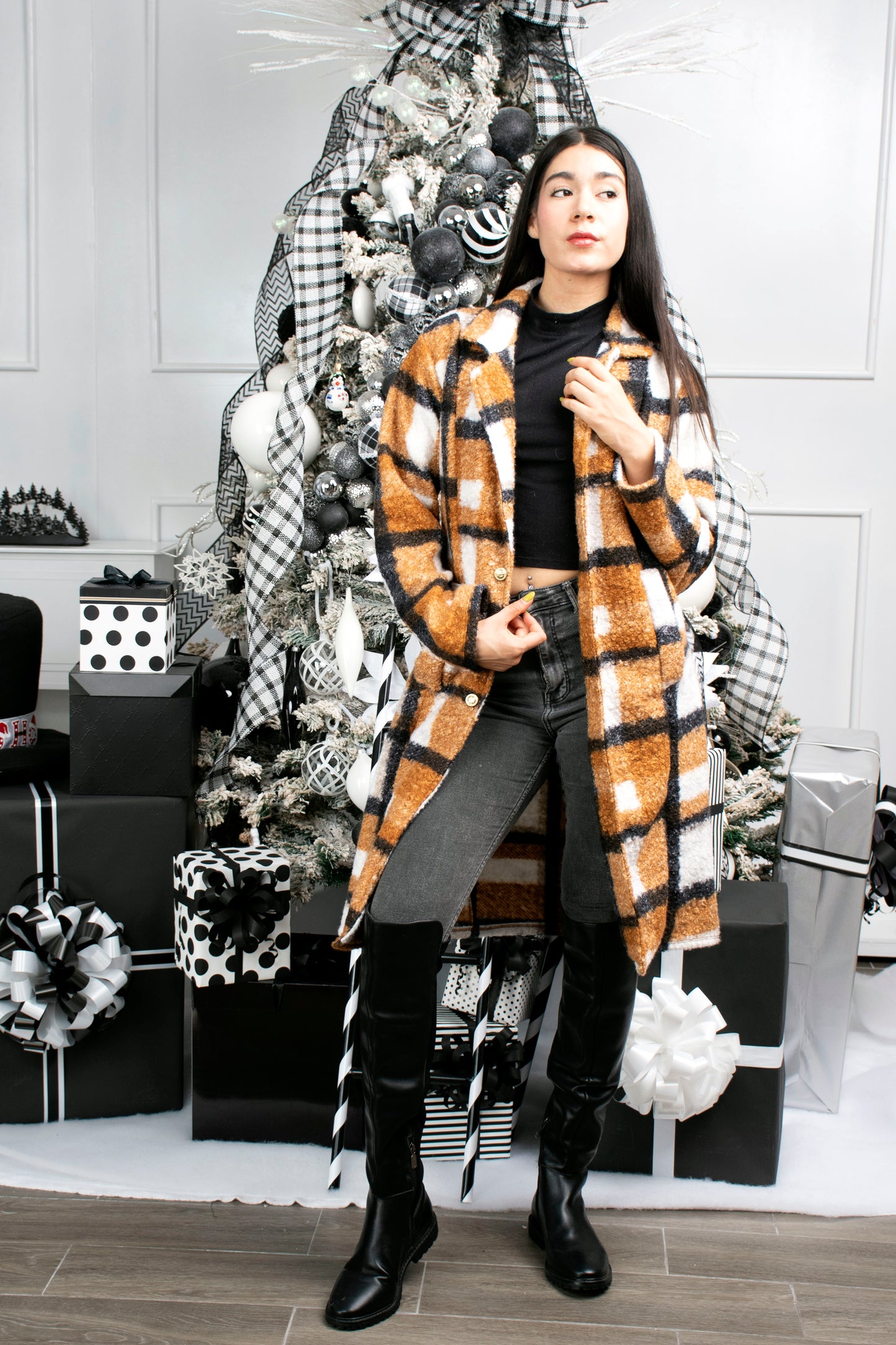 Abrigo Largo de Tela a Cuadros Oversize - Elegancia y Confort