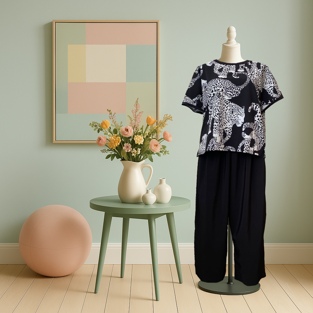 Conjunto de Blusa Sublimada y Pantalón Liso 2XL | Estilo para Mujeres con Curvas