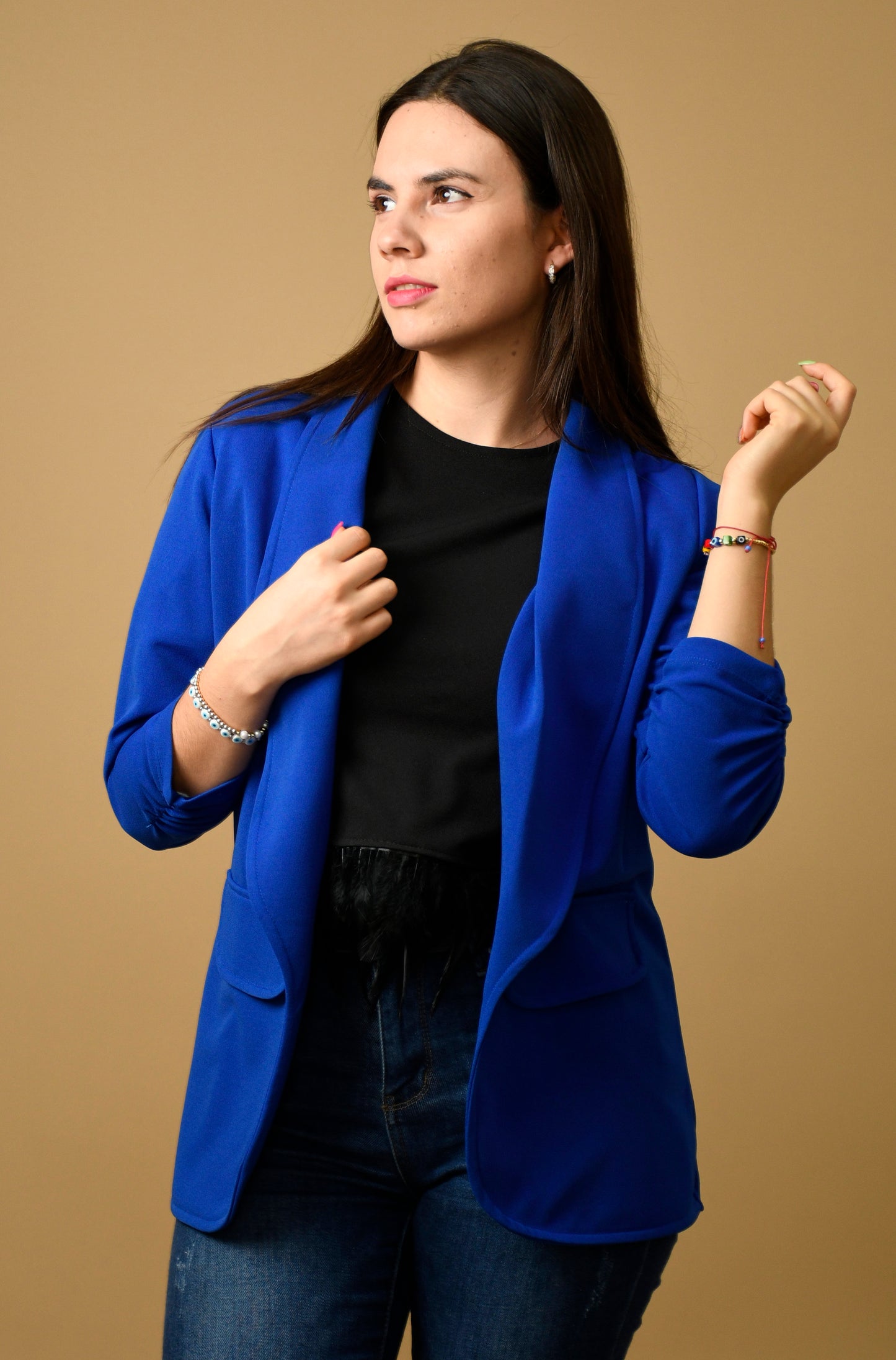 Blazer Manga 3/4 Liso con Solapa para Mujer - Unitalla en Varios Colores