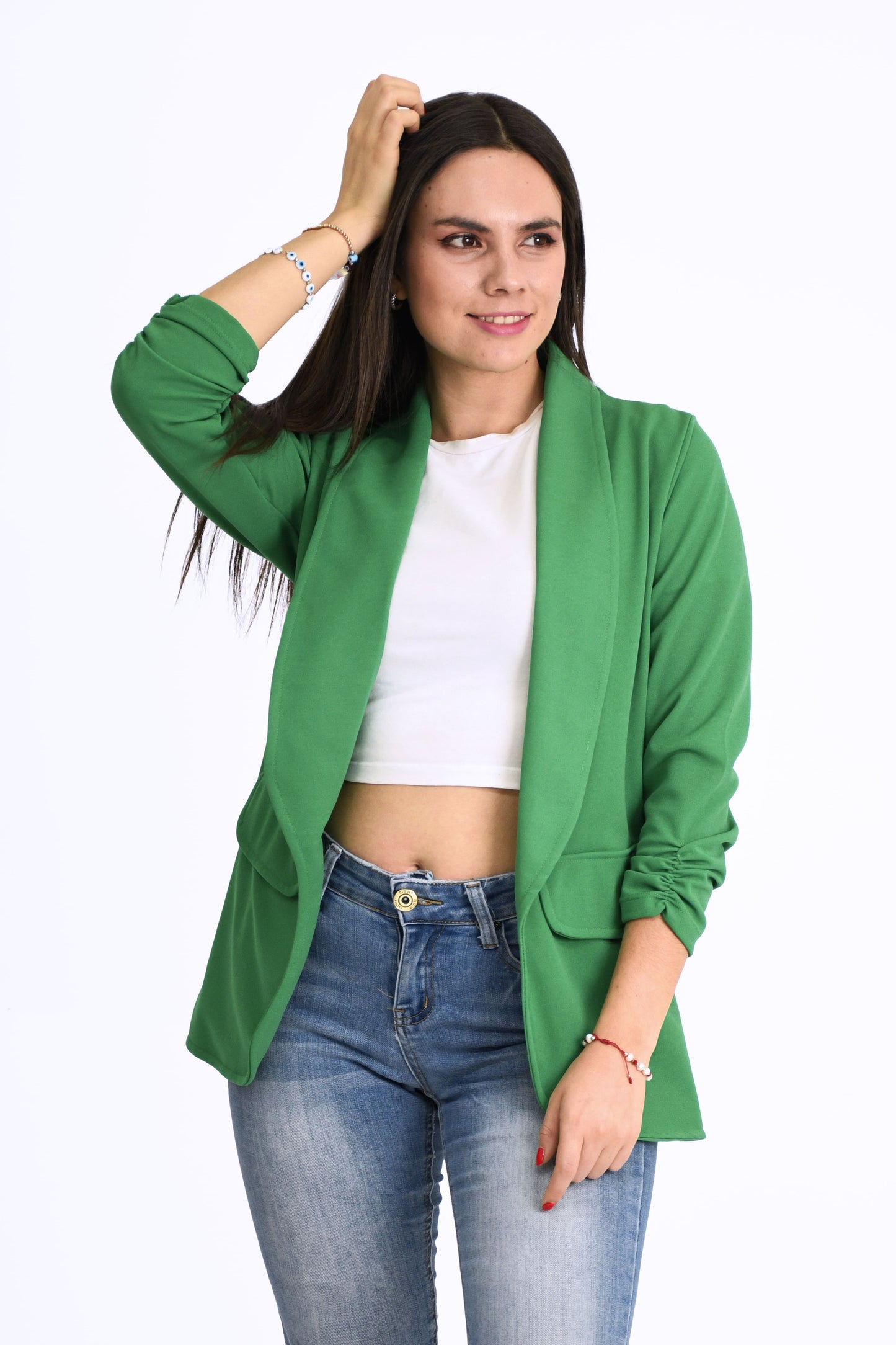 Blazer Manga 3/4 Liso con Solapa para Mujer - Unitalla en Varios Colores