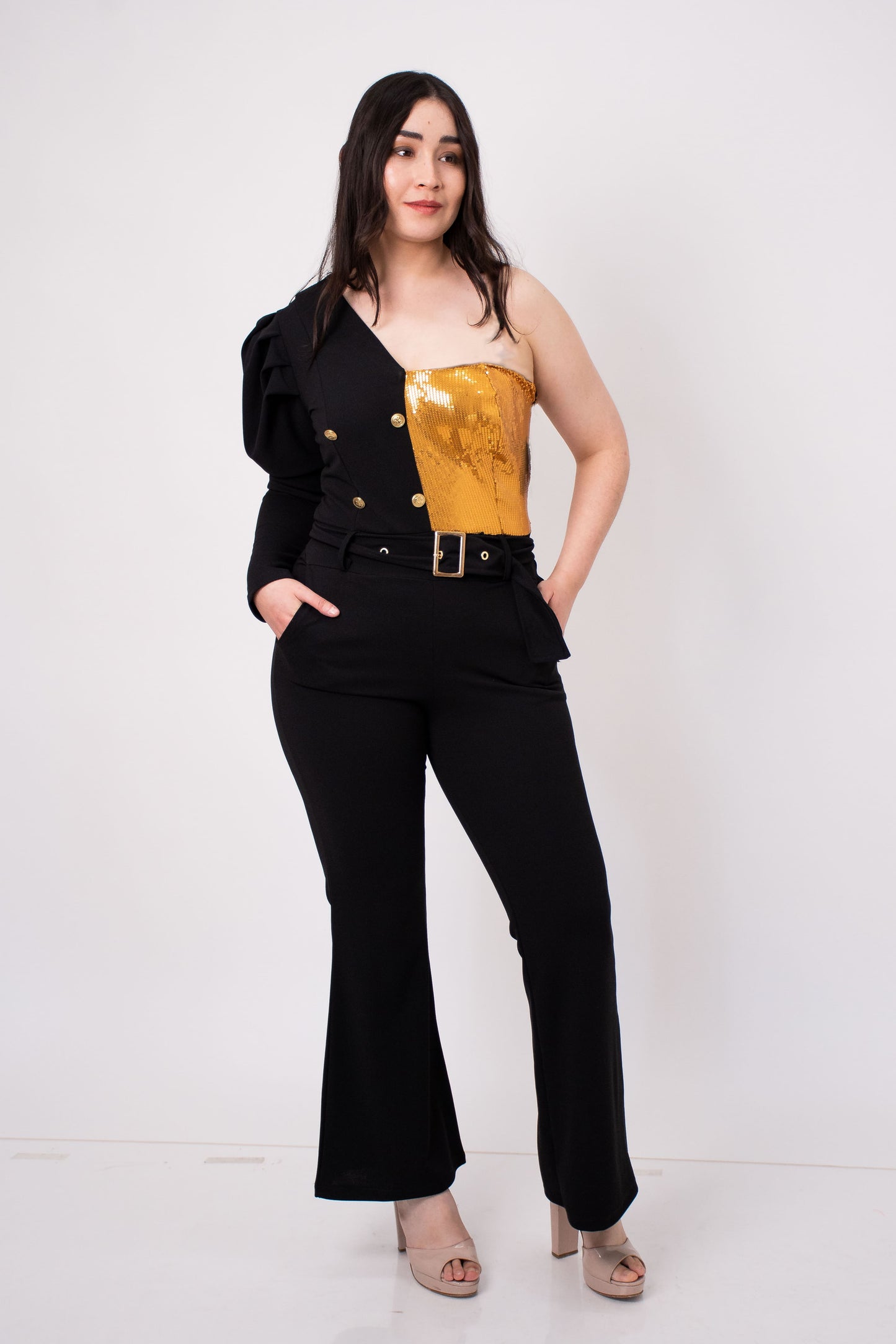 Jumpsuit largo lentejuela corte campana para Mujer – Elegancia para Noches Especiales