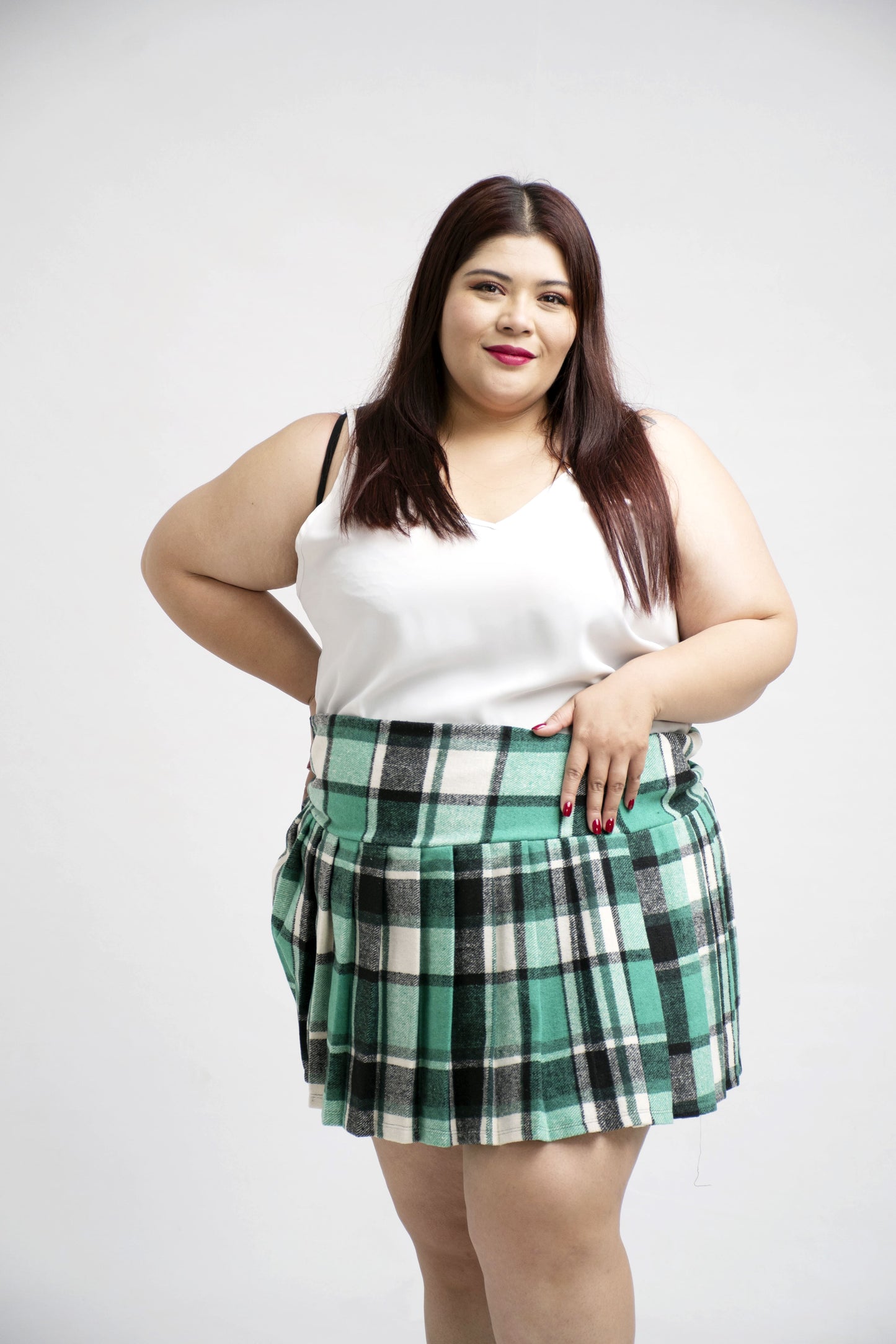 Falda mini tablas cuadrada para Mujer Curvy – Estilo Tallas Extra