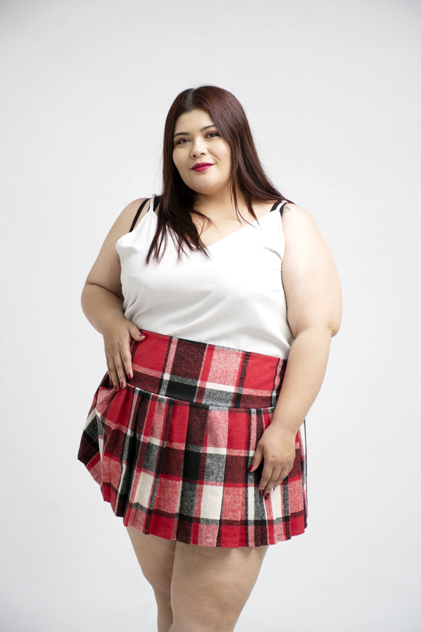 Falda mini tablas cuadrada para Mujer Curvy – Estilo Tallas Extra