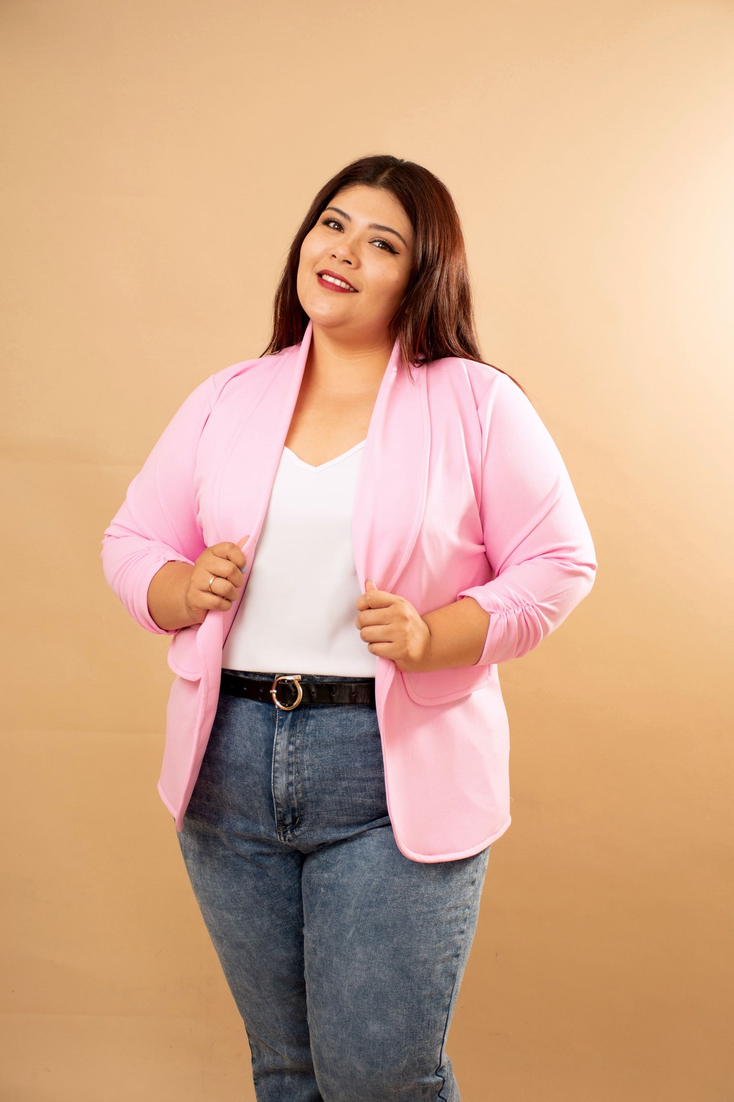 Blazer Manga 3/4 Liso con Solapa para Mujer - Talla Extra