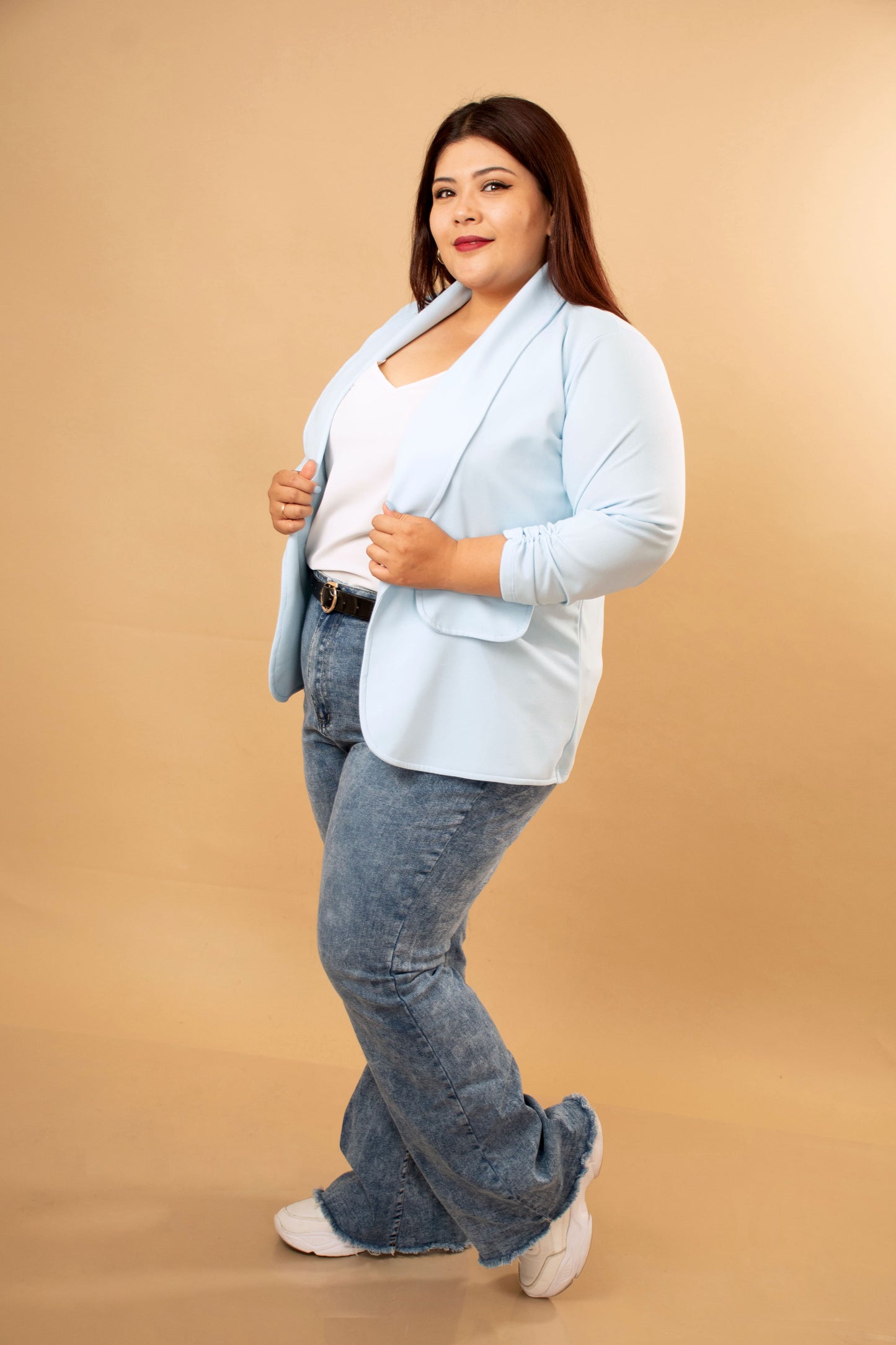 Blazer Manga 3/4 Liso con Solapa para Mujer - Talla Extra