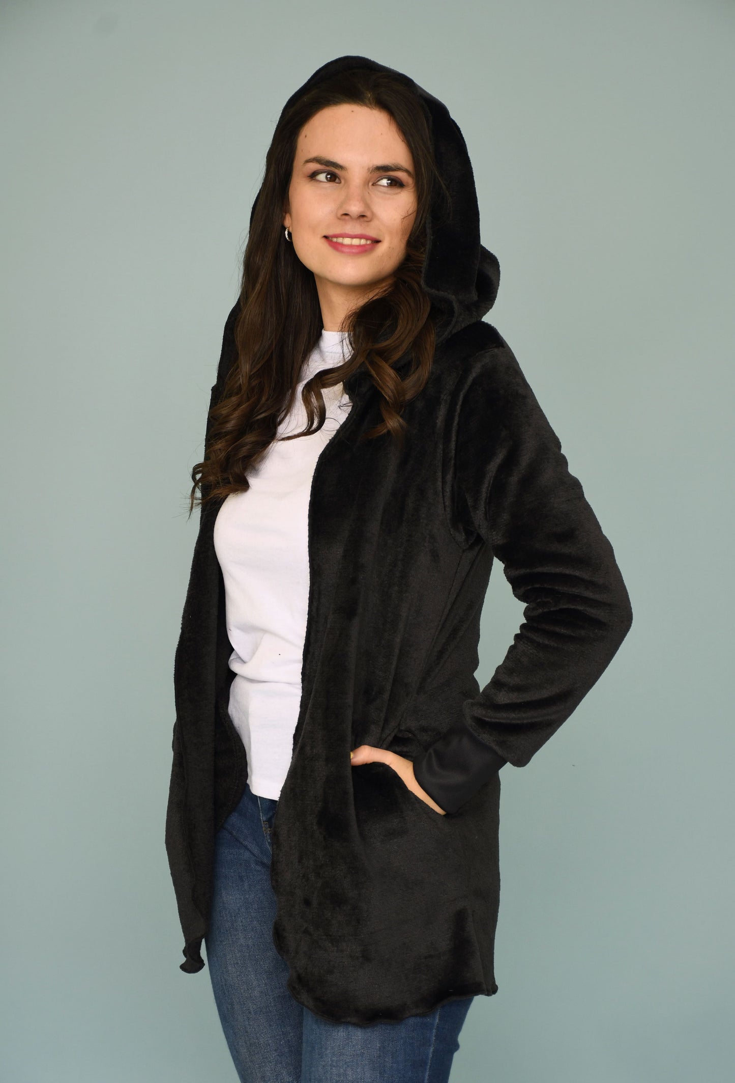 Chaqueta Larga de Franela con Capucha para Mujer Unitalla – Calidez y Estilo para el Invierno