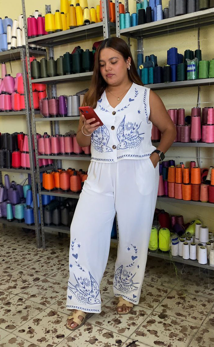 Conjunto de Chaleco y Pantalón Bordados | Elegancia Estilo Sofisticado