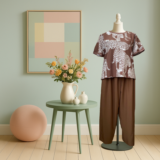Conjunto de Blusa Sublimada y Pantalón Liso 2XL | Estilo para Mujeres con Curvas