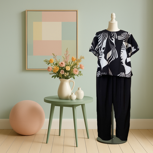 Conjunto de Blusa Sublimada y Pantalón Liso XL  | Estilo para Mujeres con Curvas