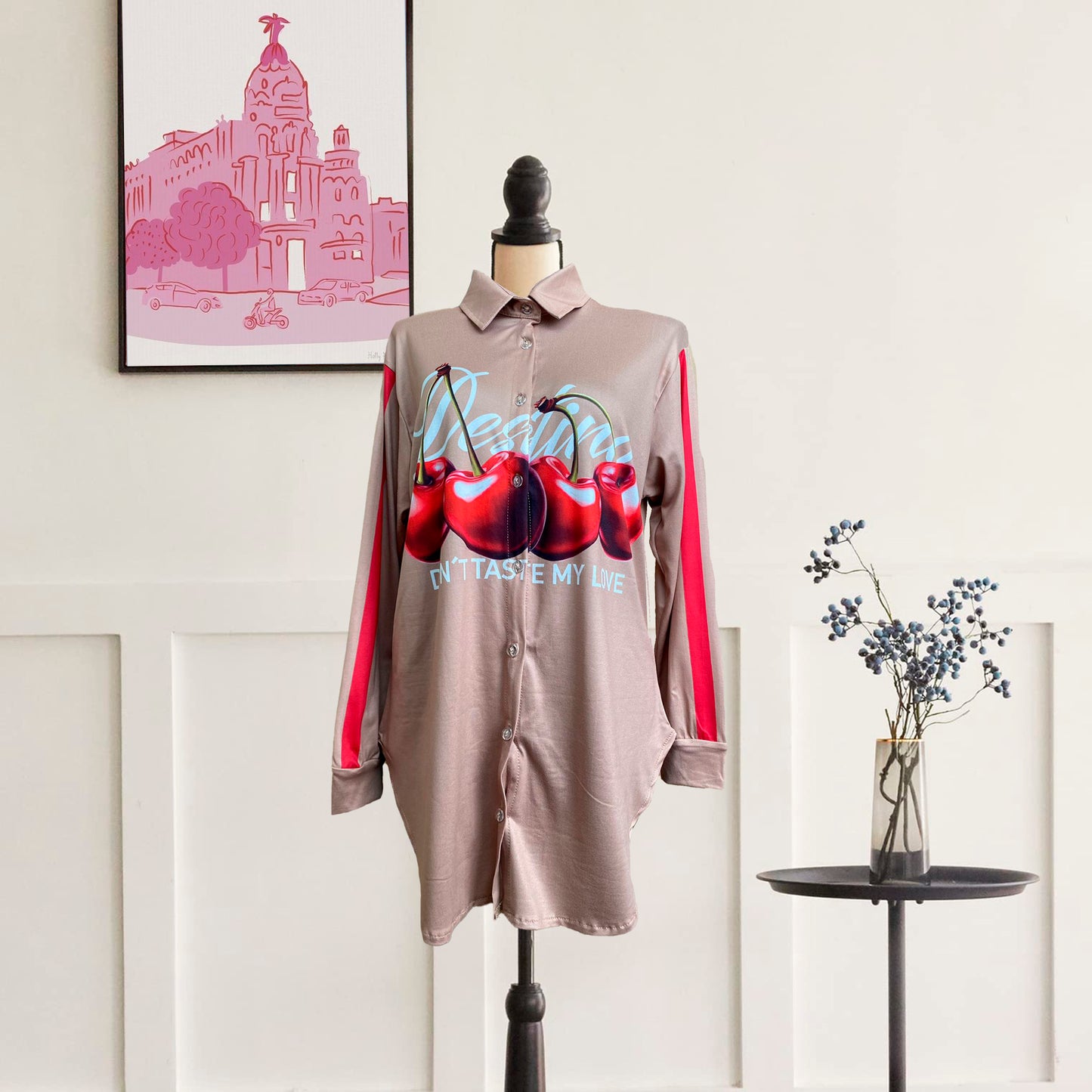 Camisa Estampada de Cerezas Unitalla - Estilo Fresco y Divertido