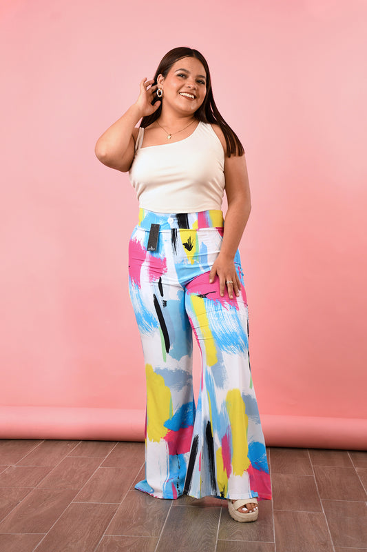Pantalón Campana de Cintura Alta con Diseño | Elegancia Curvy