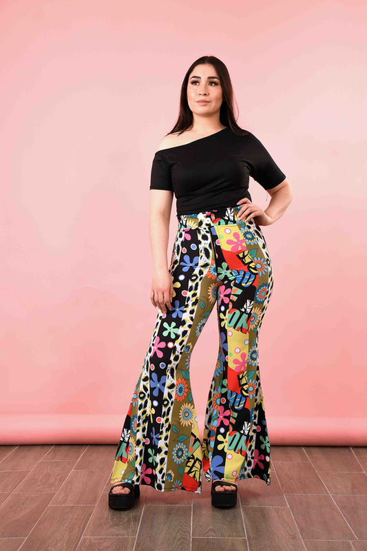 Pantalón Campana de Cintura Alta con Diseño | Elegancia Retro