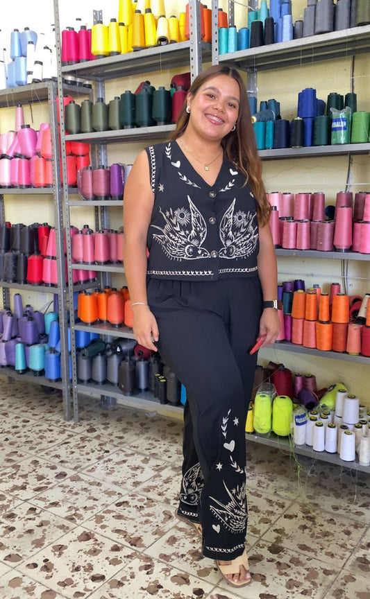 Conjunto de Chaleco y Pantalón Bordados | Elegancia Estilo Sofisticado