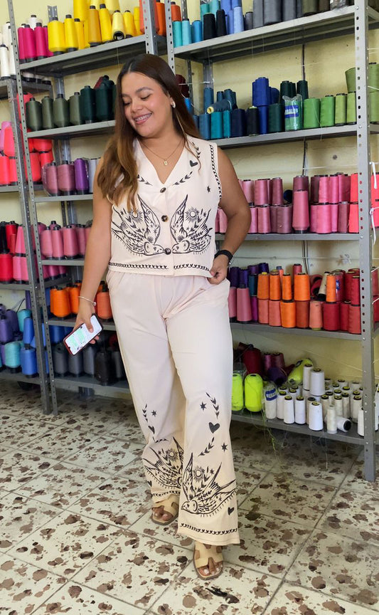 Conjunto de Chaleco y Pantalón Bordados | Elegancia Estilo Sofisticado